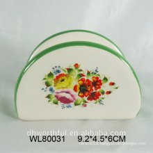 Bright-color ceramic napkin holder with flower decal